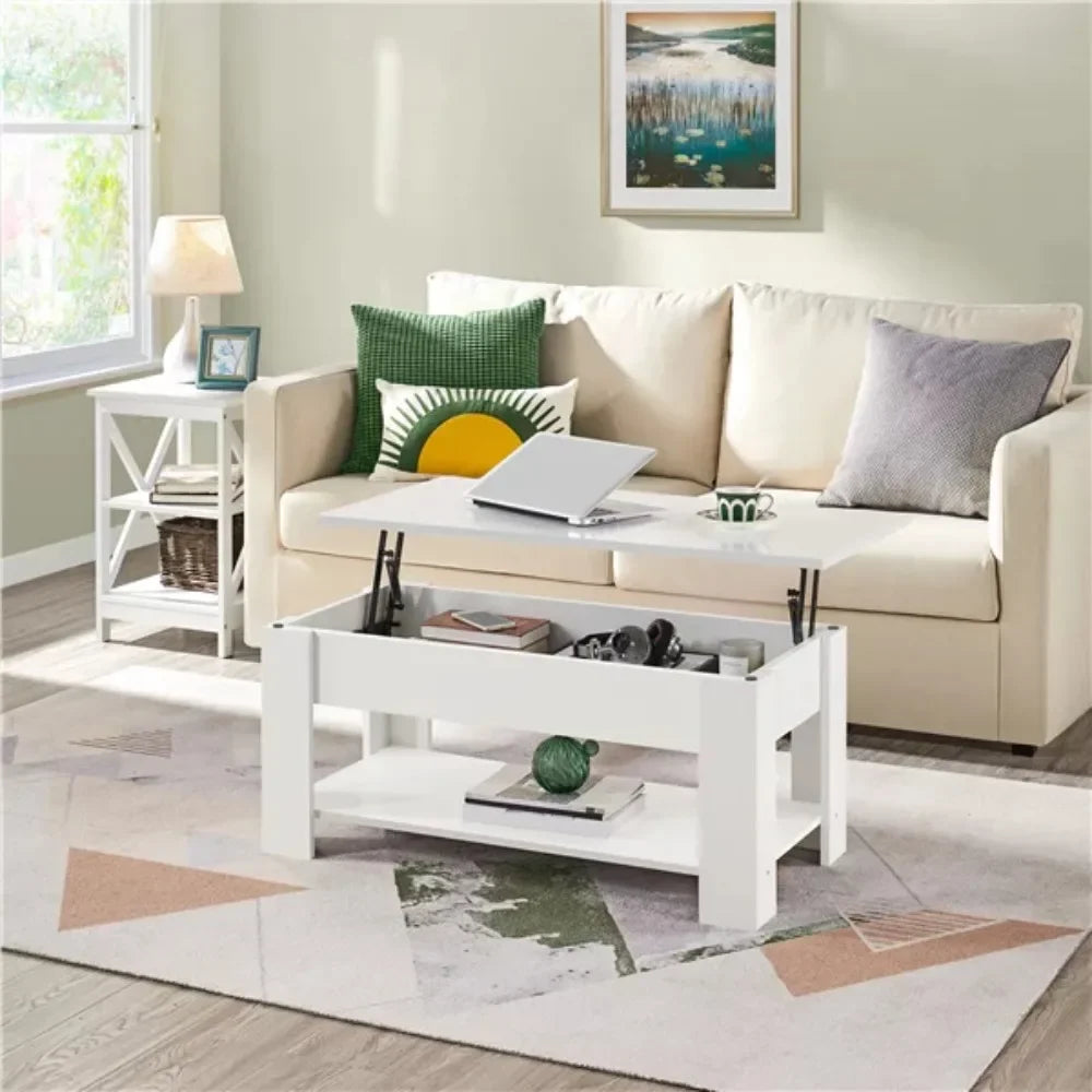 Easyfashion Modern 38.6" Rectangle Wooden Lift Top Coffee Table with Lower Shelf, Multiple Colors and Sizes