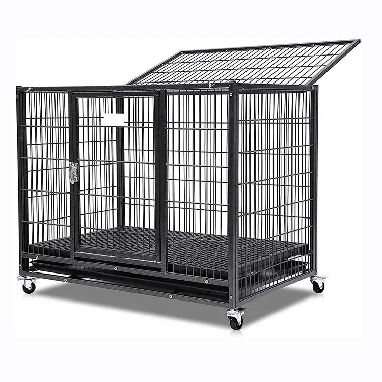 wholesale cheap high quality commercial metal 6ft dog stainless steel kennel breeding black cage with wheels for large dogs