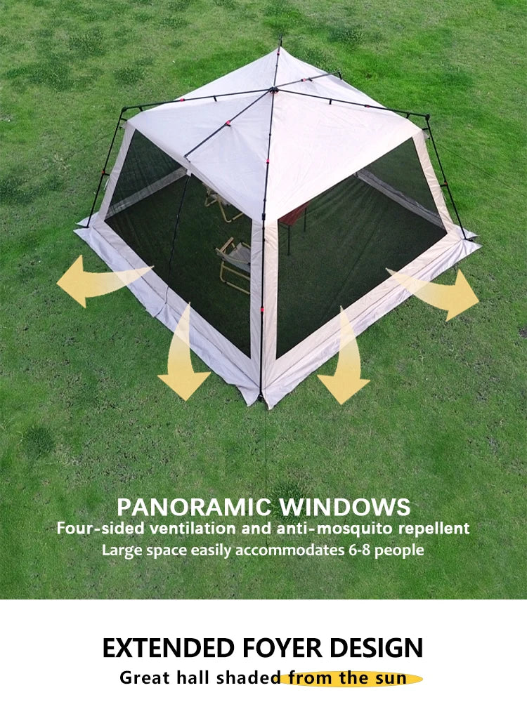 Outdoor Pergola Automatic Aluminum Pole Tent 7-9 People Camping Rainproof Silver Glue Sunscreen Beach Mosquito Net Sunshade