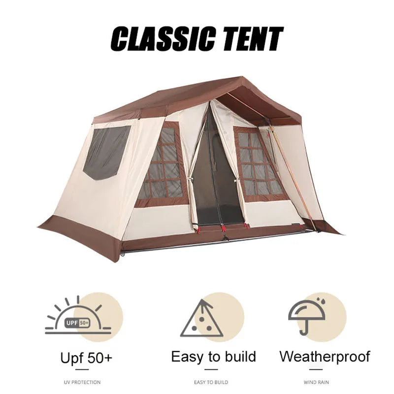 6 Person Camping Tents Sun Shelter Easy Setup 4 Season Waterproof Windproof Outdoor Double Layer Big Tent Picnic Gathering