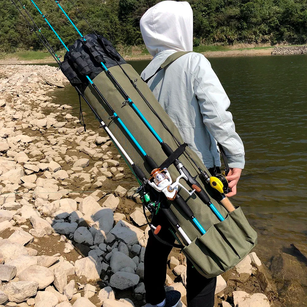 GHOTDA Portable Multifunction Nylon Fishing Rod Bag Storage Waterproof Outdoor Shoulder Fishing Gear