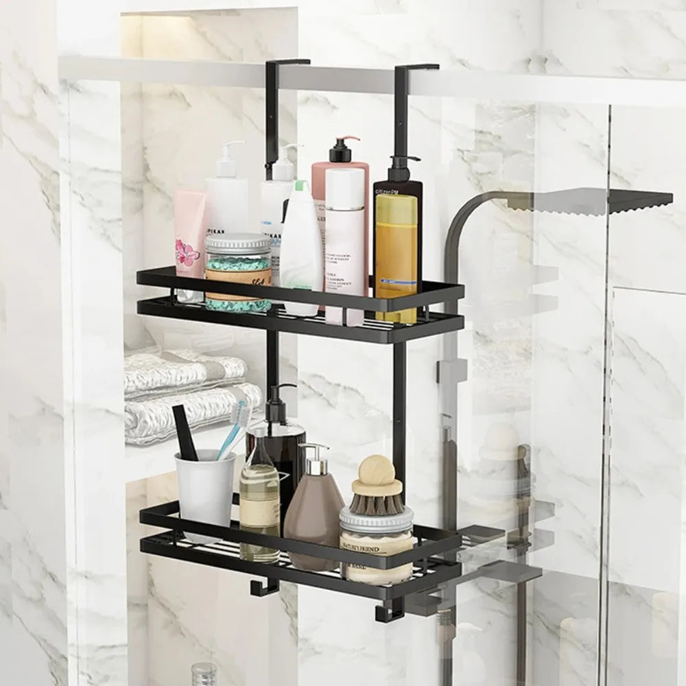 Hanging Bath Shelf Storage No Drill Basket Holder Single Double Layer Shower Shampoo Shelf Stainless steel Bathroom Accessories