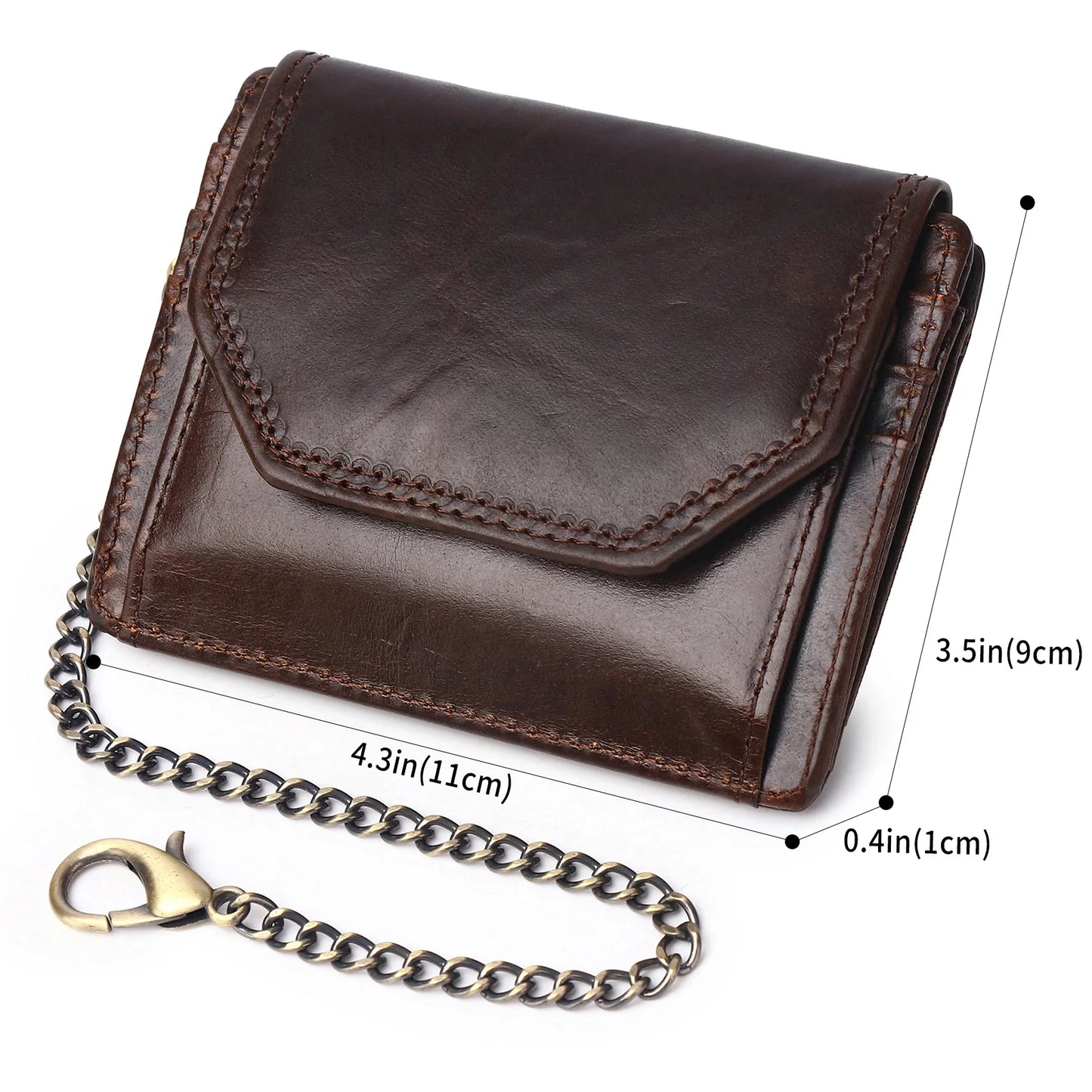 Men's Chain Wallet Mini Vintage Genuine Leather Wallet for Men RFID Blocking High Quality Business Card Holder Purse