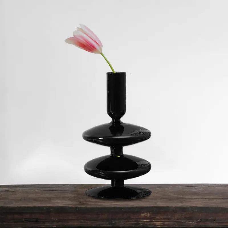 Black Glass Vases Glass Candle Holders for Wedding Home  Flower Vase Decoratio Candlestick Holder  Modern Living Room Decor