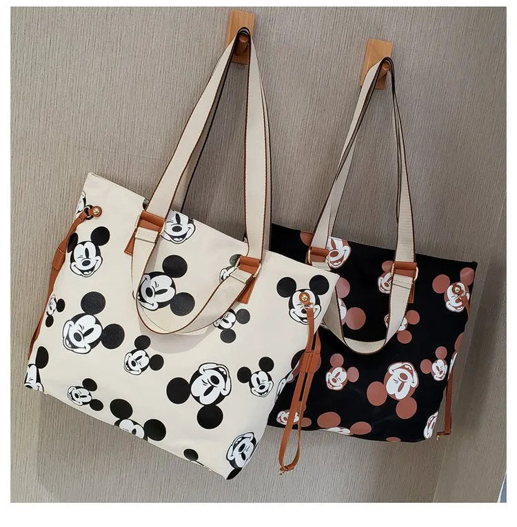 Disney  Large Capacity Canva Bag Summer Casual Tote Bag Women One Shoulder Bag Portable Shopping Bag Girl Cartoon Mickey Tote