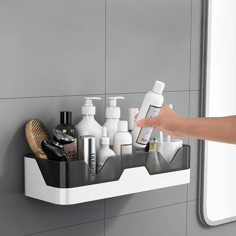 New Bathroom Shelf Organizer Shower Storage Rack Black Corner Shelves Wall Mounted Aluminum Toilet Shampoo Holder No Drill