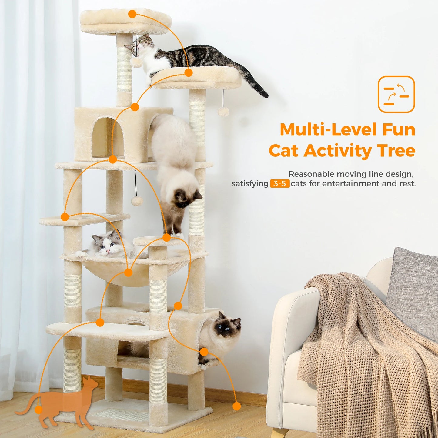 Free Shipping Multi-Level Cat Tree Luxury Cat Tower with Condo Hammock Cat Scrapers with Scratching Post Cat Accessories Cat Toy