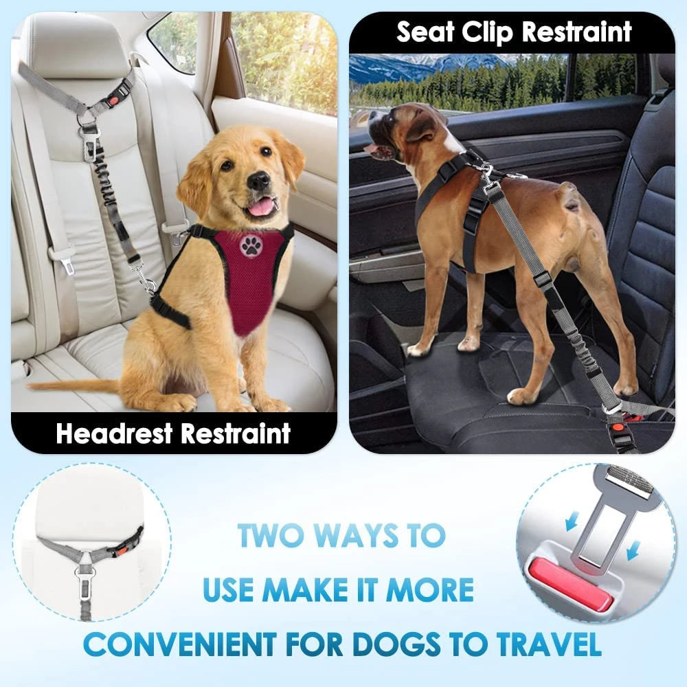 Dog Car Seat Belt Headrest Restraint Adjustable with Elastic Bungee Buffer Durable Headrest Pet Seat Belt Dog Car Safety Harness