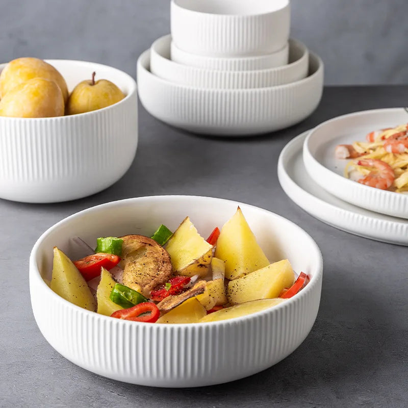 Nordic Ceramic Tableware Matte Glazed Japanese Style Ins Style Dishes Sets Salad Soup Bowl Flat Plate Dinnerware