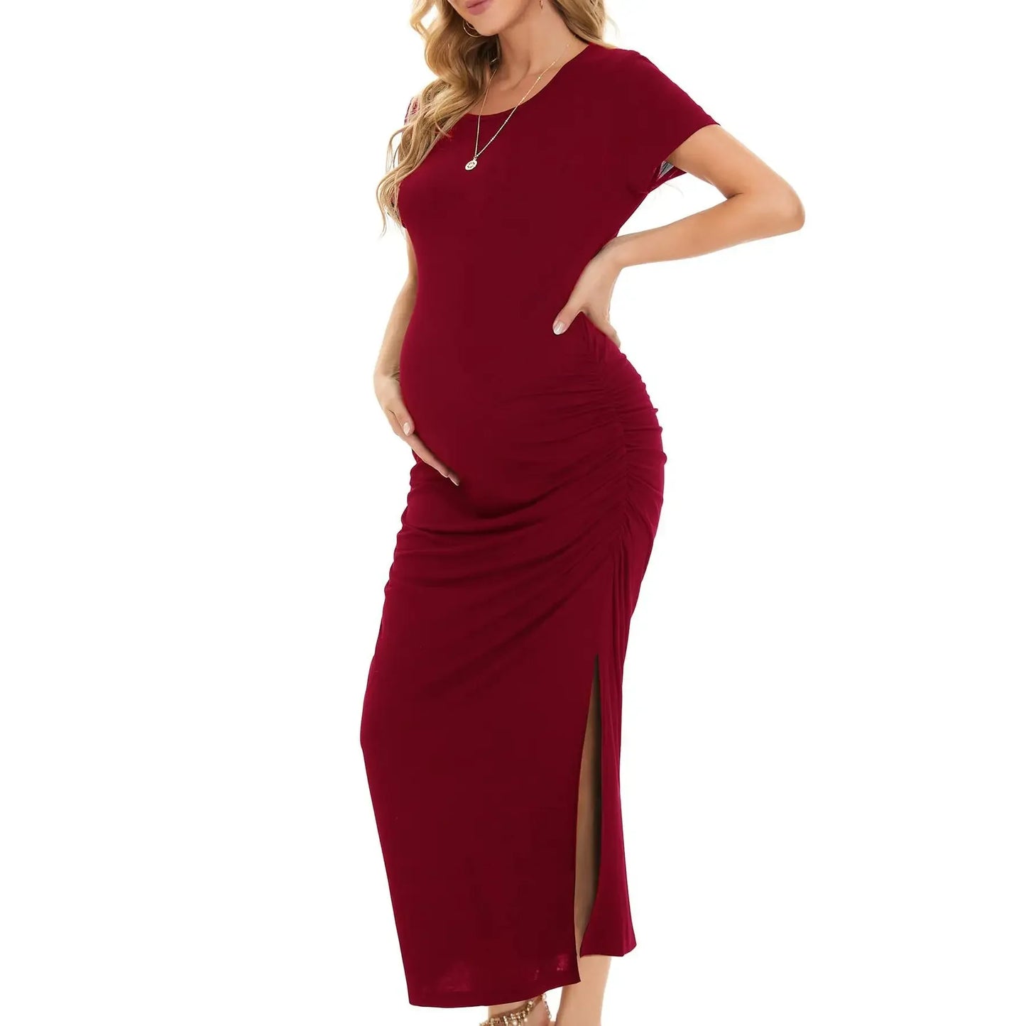 Maternity Dress Sexy Short-sleeved Maternity Dress Side Slit Dress Maternity Dress Photography Props, Plus Size Women's Clothing