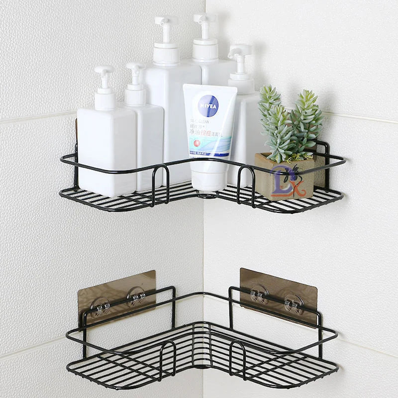 Bathroom Corner Storage Shelves Wall Mounted Rack Shampoo Storage Shelf Cosmetic Holder No Punch Metal Shelf Condiment