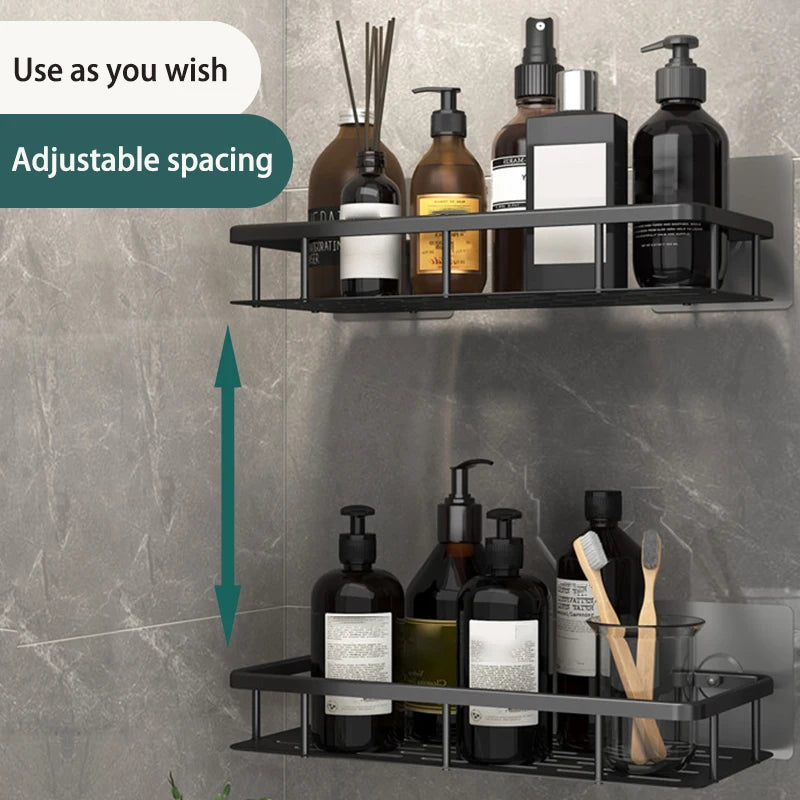 Bathroom Shelf No Punching Shelves Wall Mount Bathroom Accessories Cosmetic Organizer Aluminum Alloy Storage Rack