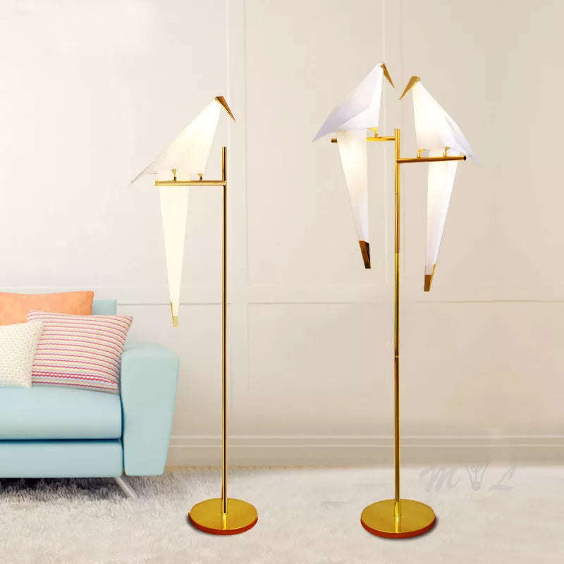 Led Bird Paper Floor Lamp Home Deco Modern Gold Standing Lamp Bedroom Living Room Origami Floor Light Study Reading Beside Lamp