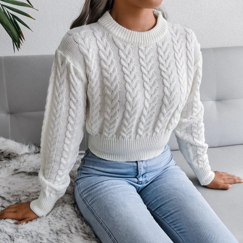 Autumn twist knit Sweater women pullovers winter new waist knitted Short long sleeve sweater women's clothing  2022 jumpers tops