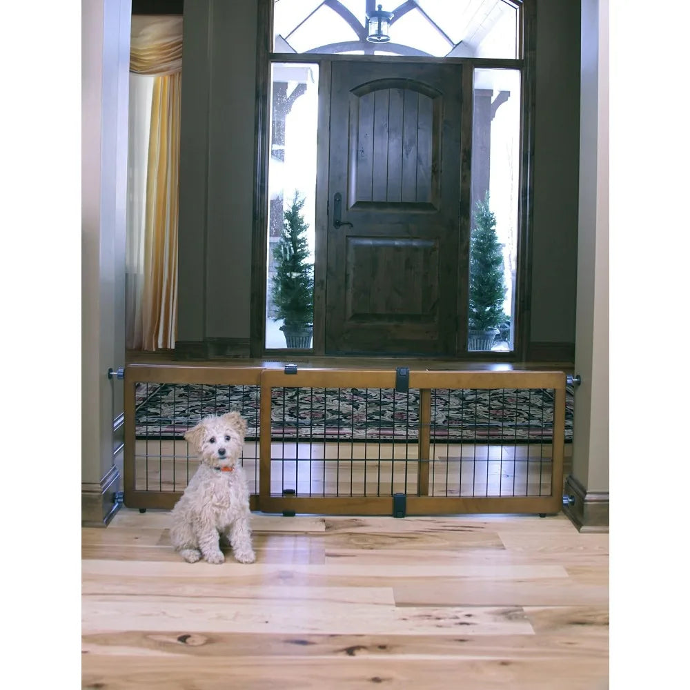 Dog Fence -70 inch wide adjustable independent pet door, designed with high-quality wood and steel structure for durability