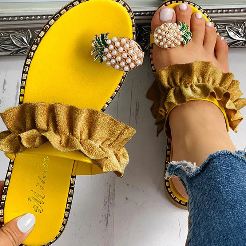 Slippers Women Shoes Summer sandals Beach Pineapple Flat Slippers Outside Slides Zapatos De Mujer Shining Crystal Ladies Shoes