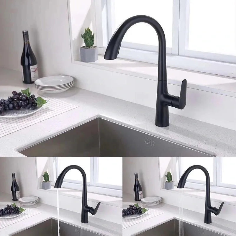 Gun Gray Pull-Out Kitchen Faucet Cold And Hot Water Wash Vegetable Basin Sink Faucet Rotating Telescopic Black