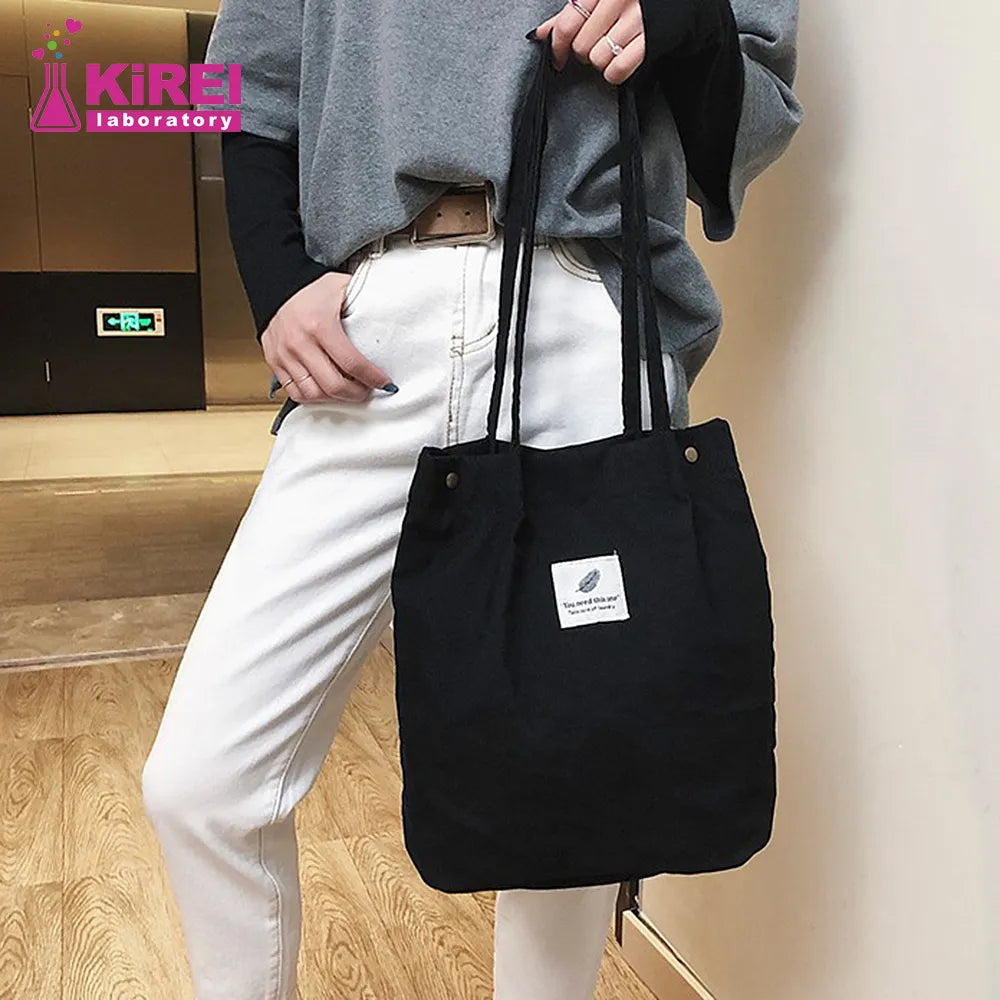 Corduroy Bag Handbags for Women Shoulder Bags Female Soft Environmental Storage Reusable Girls Small and Large Shopper Totes Bag