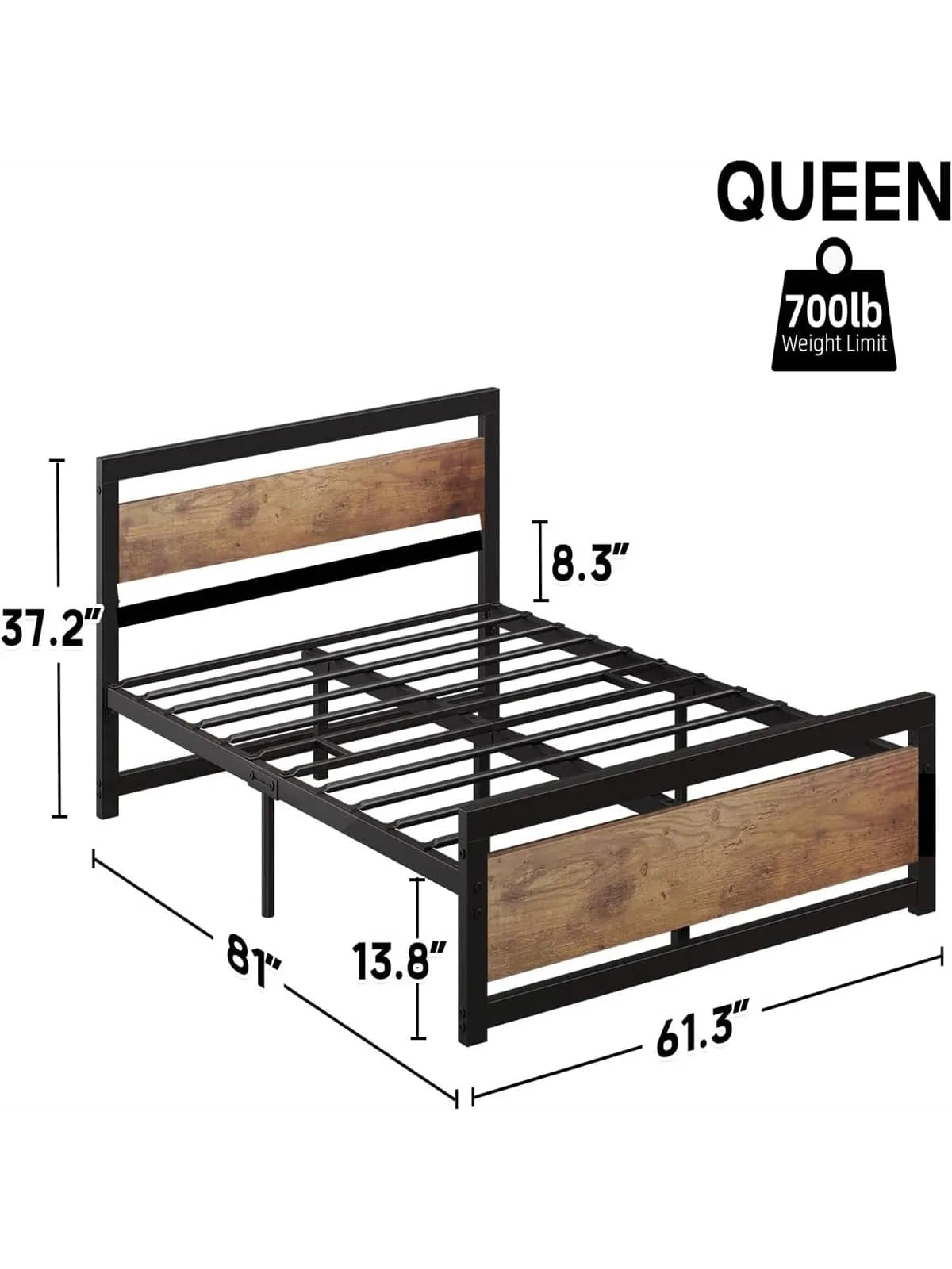 Bed Frame with Wooden Headboard and Footboard - Metal Platform, No Box Spring Needed bedframe with headboard