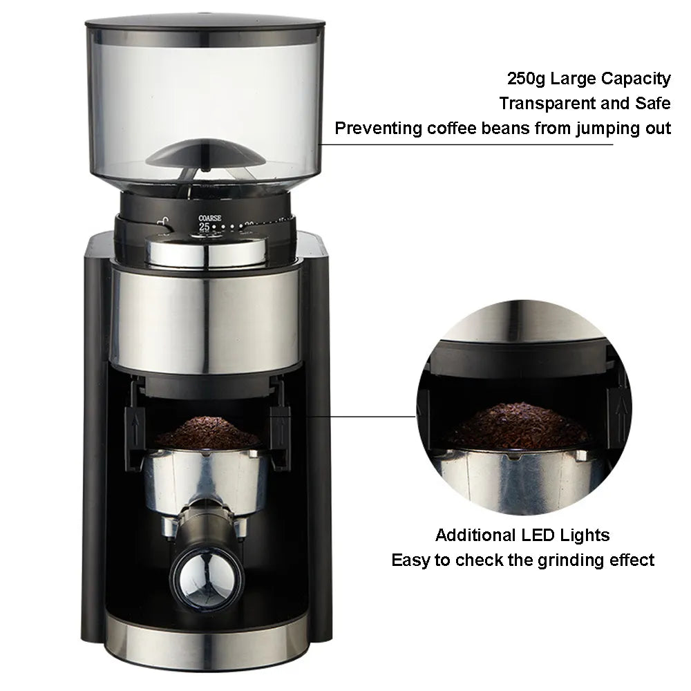 Electric Coffee Grinder High Capacity Coffee Bean Grinder Mill Professional Stainless Steel Grinding Core with 25 Grind Settings