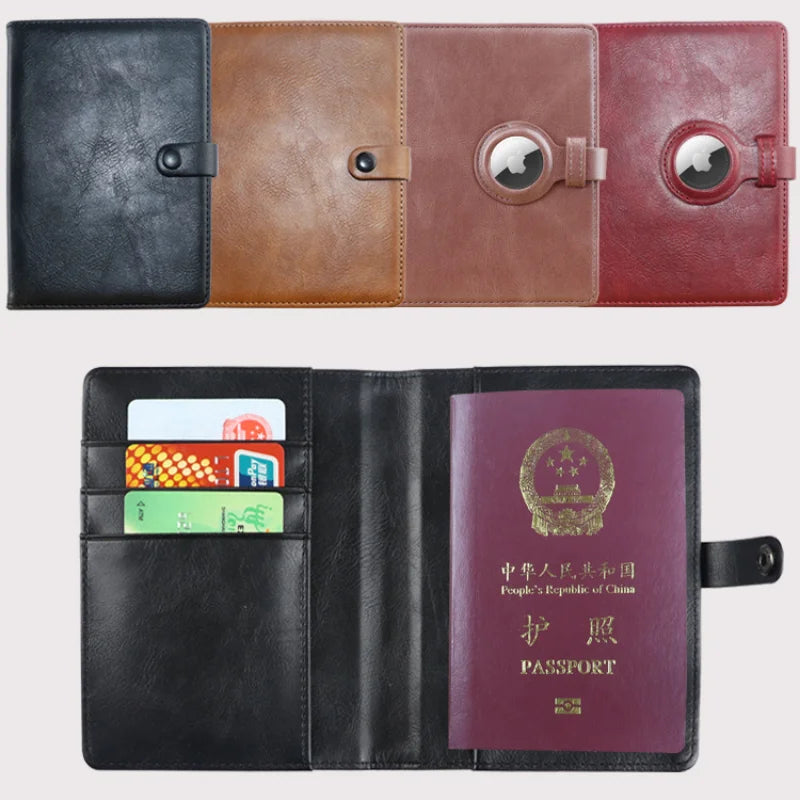 New For Apple Airtag Passport Cover Wallet Certificate Protective Cover With Airtag Travel PU Leather Card Holder Rfid Men Women