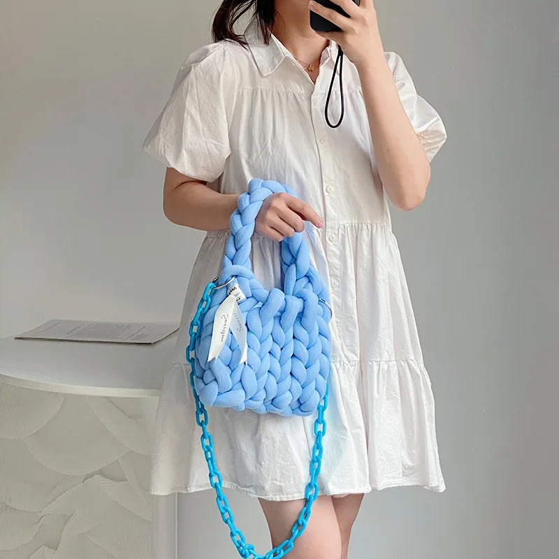 Rope Crochet Bag Handmade Acrylic Chain Women Underarm Bag Designer Knitting Crossbody Bags for Women Woven Chunky Knit Purse