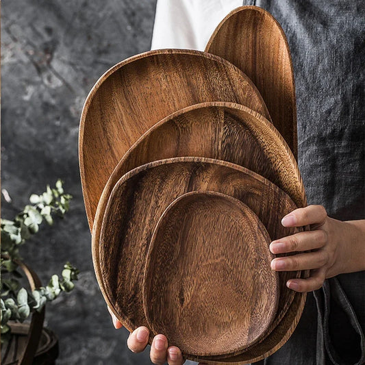 Set Whole Wood Lovesickness Wood Irregular Oval Solid Wood Pan Plate Fruit Dishes Saucer Tea Tray Dessert Dinner Plate Tableware