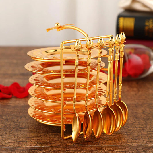 Classical Dinnerware Set Dinner Plate and Spoon Storage Rack Organizer Kitchen Salad Dessert Display Flat Plate Spoons