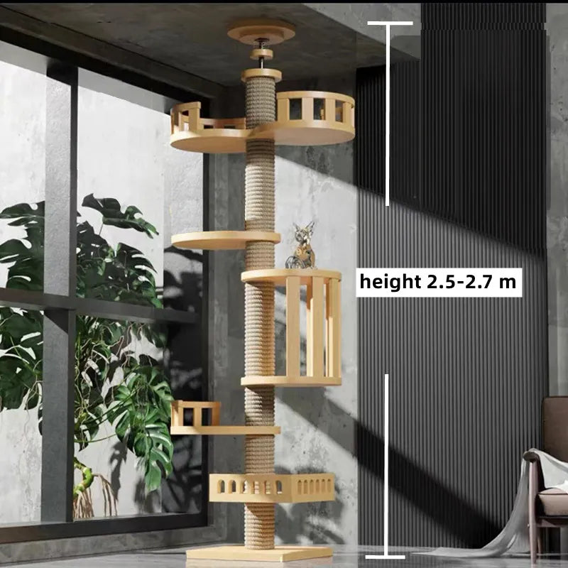 Cat Tree Floor to Ceiling Cat Tower Adjustable Kitten Multi-Level Condo With Scratching Post Pad Hammock Pet Cat Activity Center