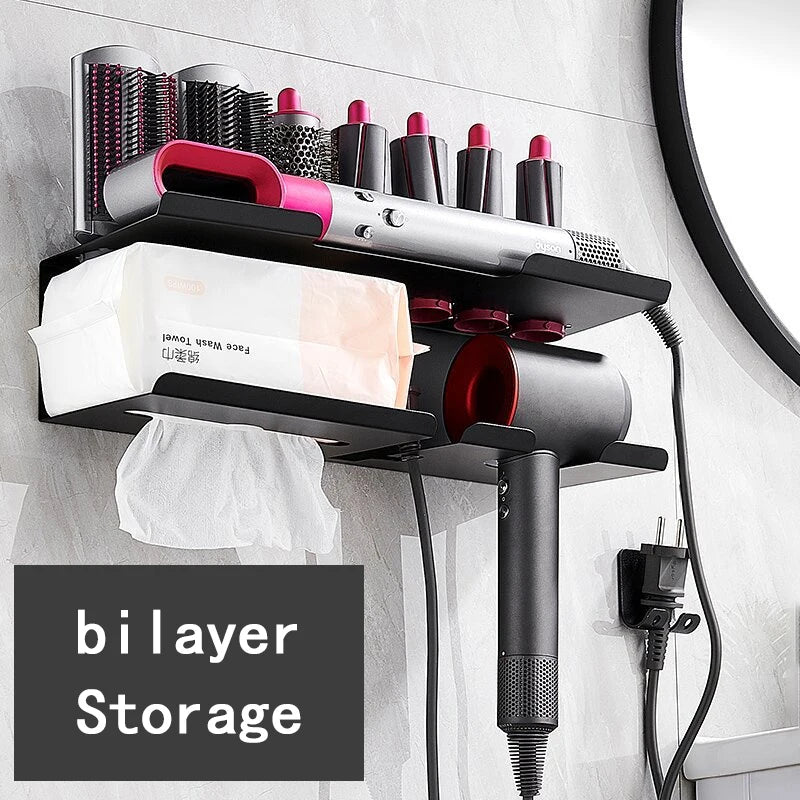 Multifunctional Storage Rack Suitable for Dyson Hair Curler and Hair Dryers ,with Tissue Storage,Wall-mounted Free Hole Shelf