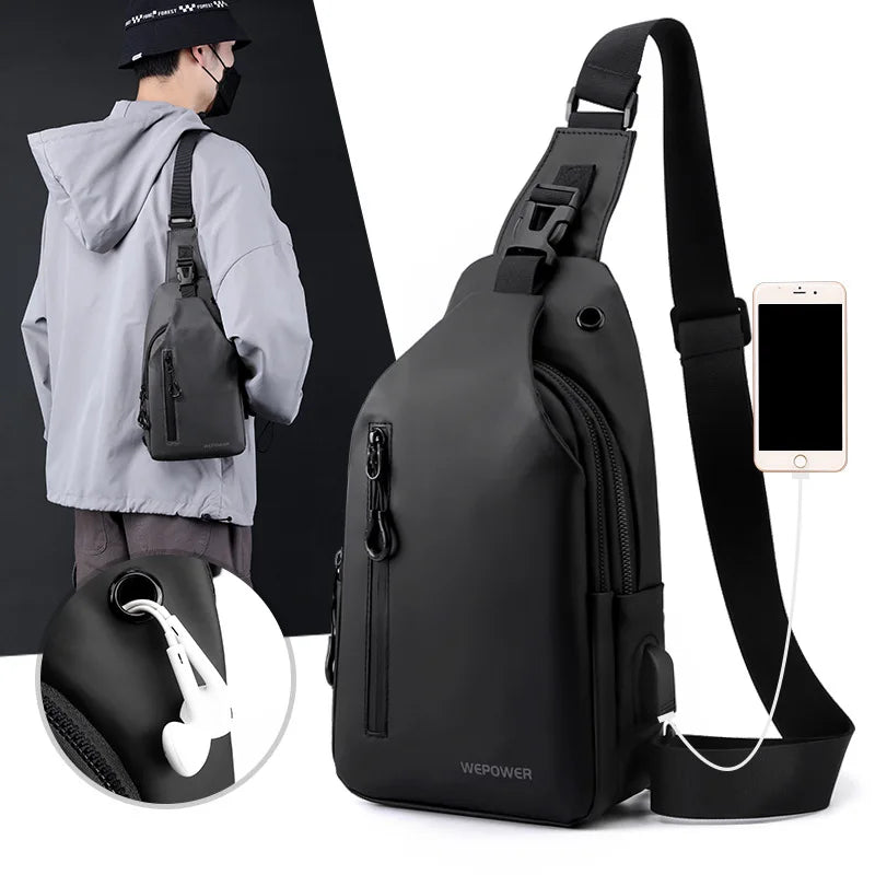 New Men's Chest Bag Leisure Large-capacity One-shoulder Messenger Bag Korean Locomotive Bag Water-repellent Trendy Crossbody Bag