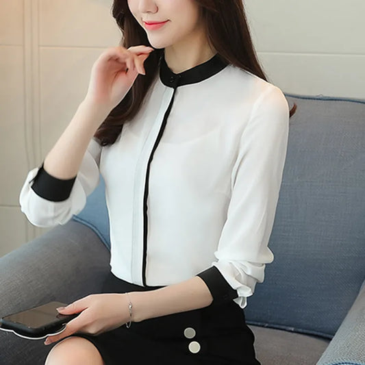 New Chiffon Women Blouse Shirt New Long Sleeve Red Women's Clothing Office Lady Blouse Women's Tops Ladies' Shirt Blusas 24972