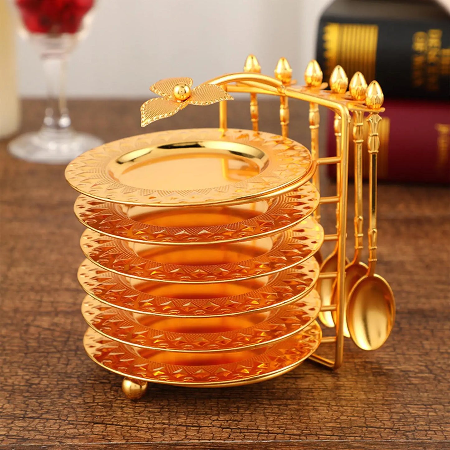 Classical Dinnerware Set Dinner Plate and Spoon Storage Rack Organizer Kitchen Salad Dessert Display Flat Plate Spoons