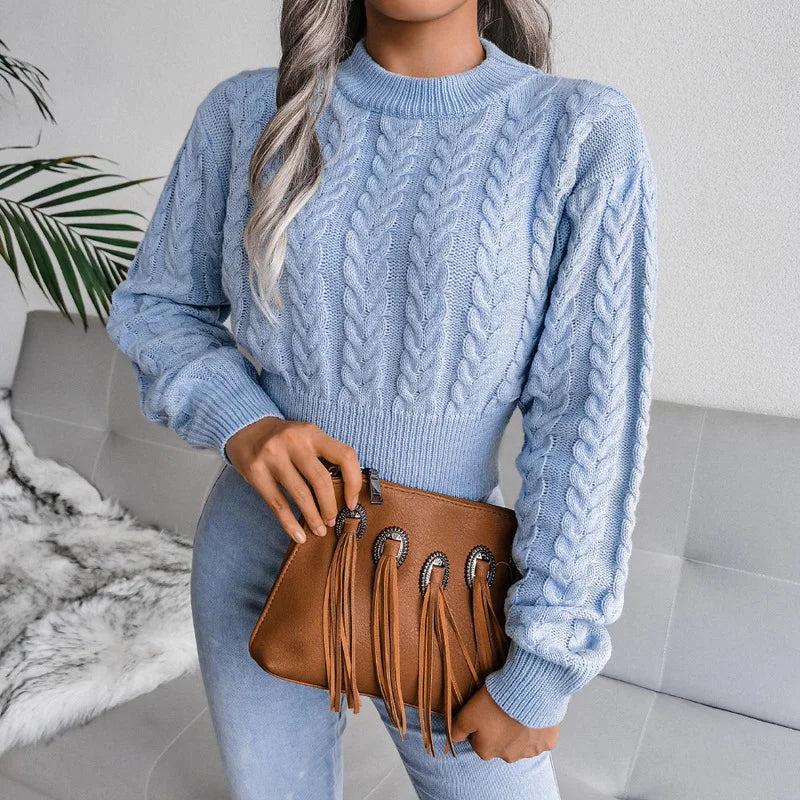 Autumn twist knit Sweater women pullovers winter new waist knitted Short long sleeve sweater women's clothing  2022 jumpers tops