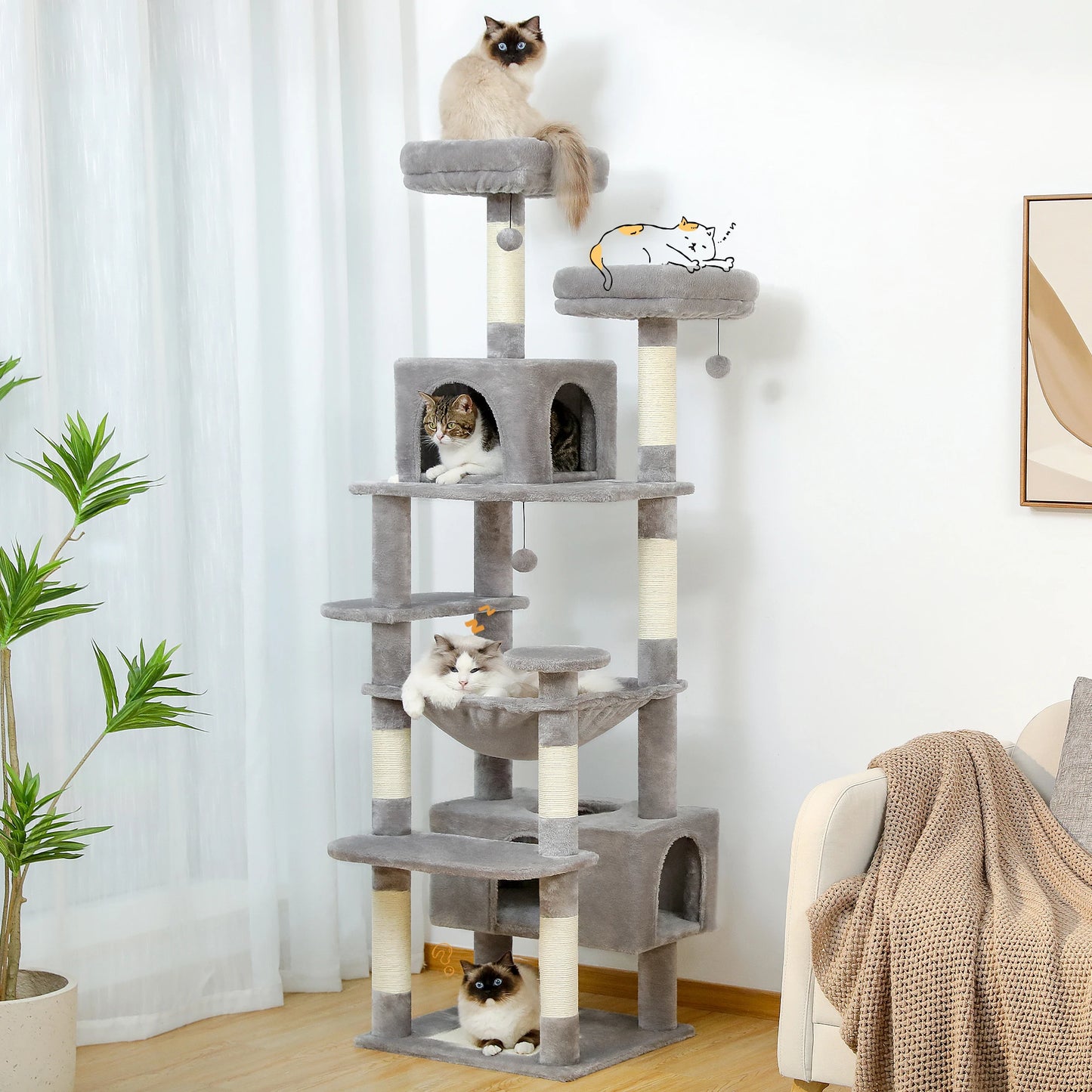 Free Shipping Multi-Level Cat Tree Luxury Cat Tower with Condo Hammock Cat Scrapers with Scratching Post Cat Accessories Cat Toy