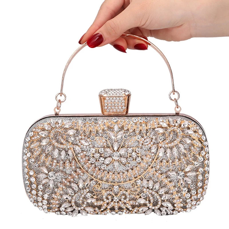 Women's Evening Clutch Bag for Wedding Clutch Purse Chain Shoulder Bag Small Party Handbag with Handle - Silver