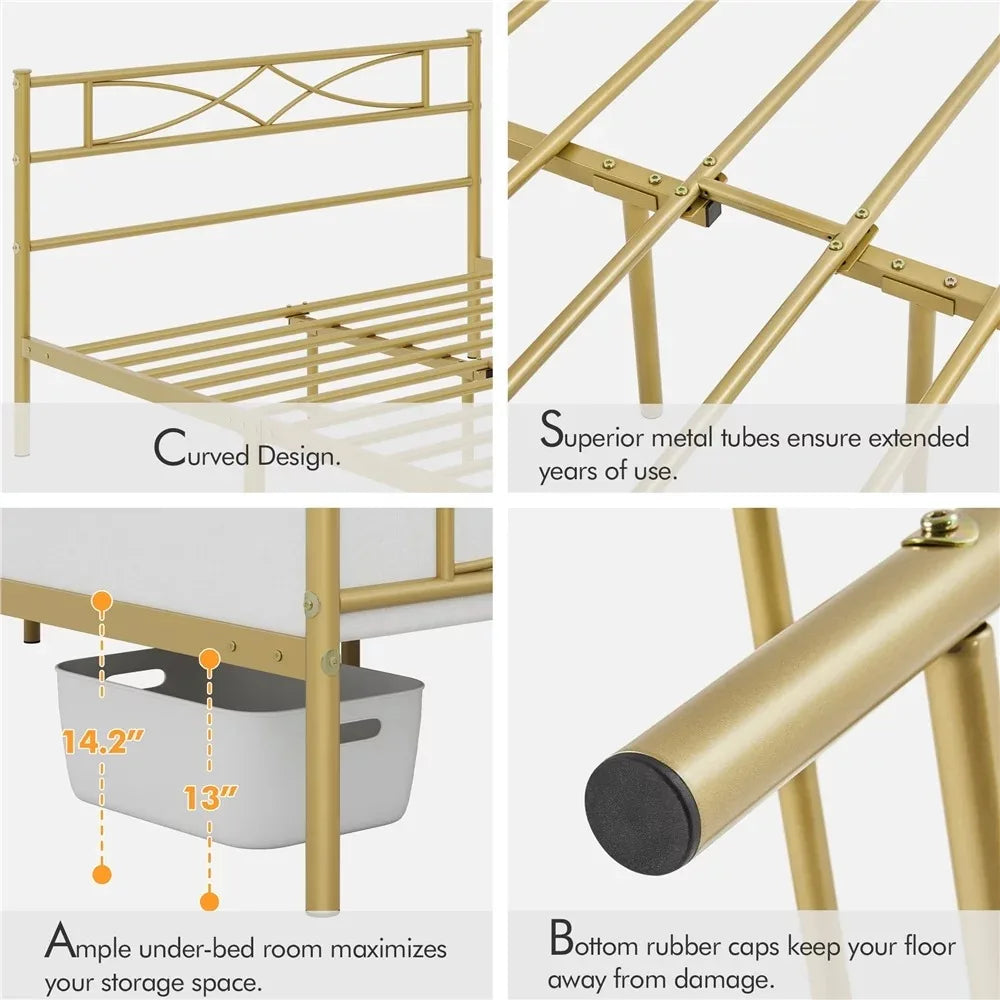 Queen Bunk Bed Set Julian Curved Design Metal Bed Daybed Antique Gold Mattresses Bedroom Beds & Furniture Bedframe Frame Frames