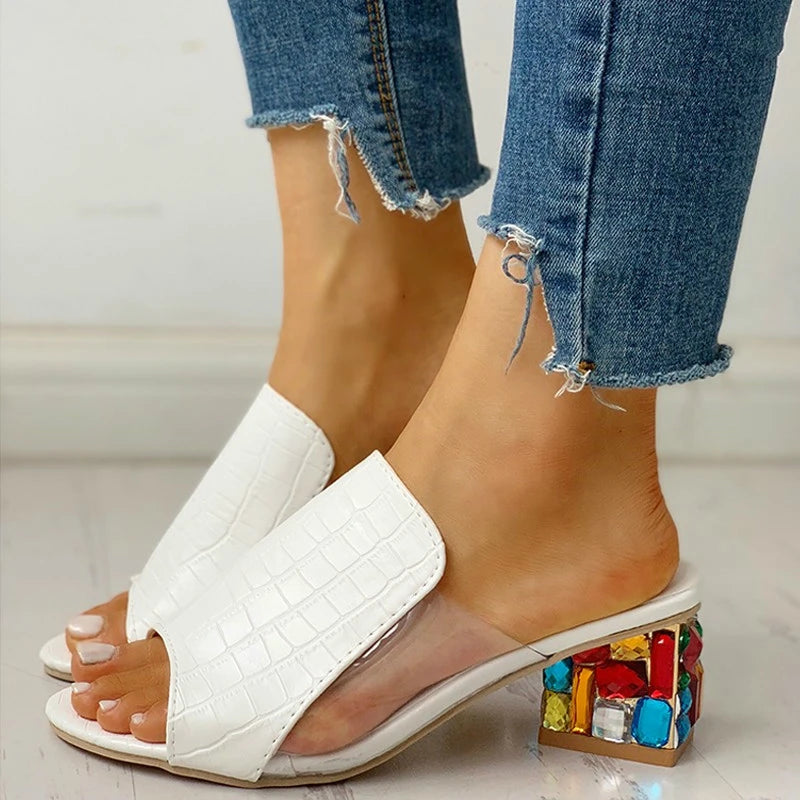 Summer Women Slipper Crystal Peep Toe Print Bohemian Casual Shoes Beach Sandals Ladies Shoes Platform Mules Sandalias De Mujer