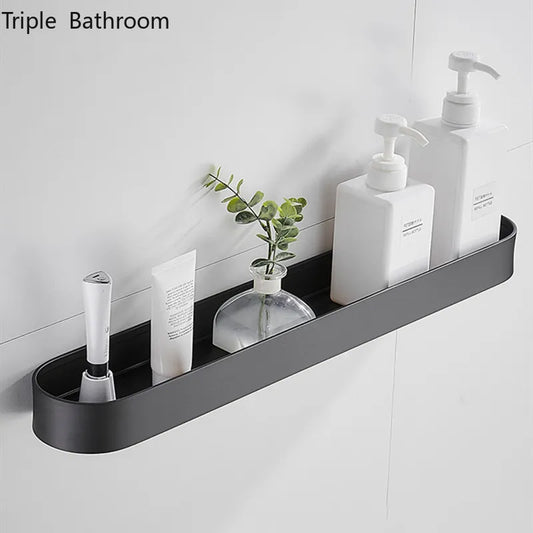 Restroom Wash Supplies Draining Shelf Punch-free Wall Cosmetics Space Aluminum Storage Holder Bathroom Kitchen Storage Box