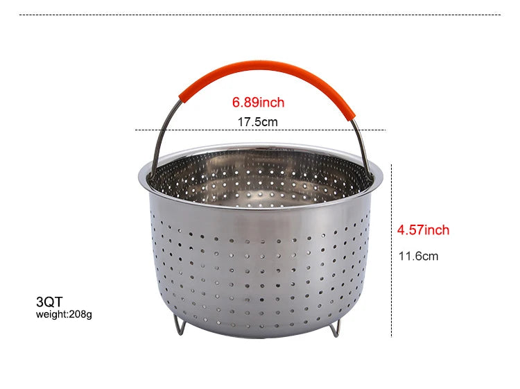 304 Stainless Steel Kitchen Steamer Basket with Silicone Covered Handle Instant Pot Accessories for 3/6/8 Qt Pressure Cooker