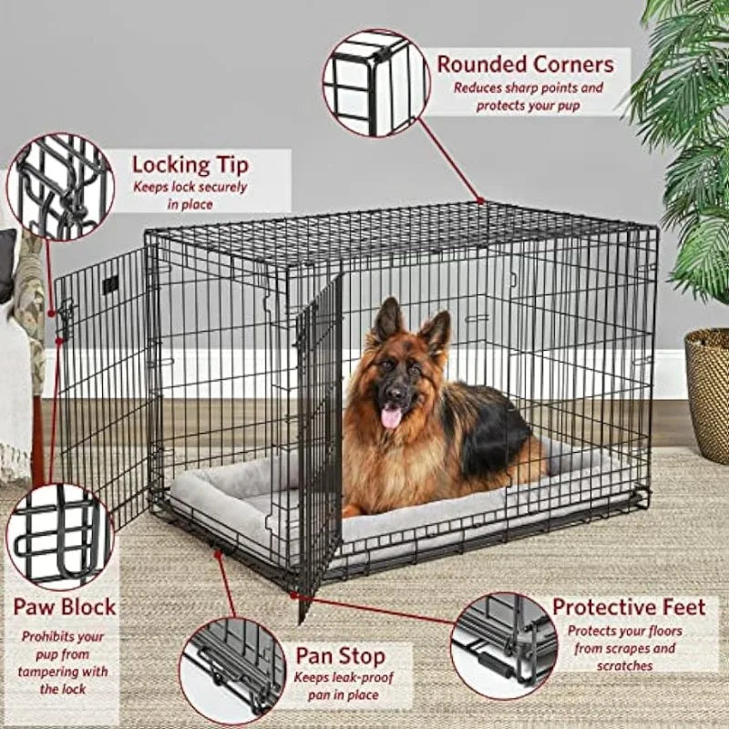 Pets XL Dog Crate | MidWest Life Stages Double Door Folding Metal Dog Crate , Floor Protecting Feet,48-Inch w/ Divider