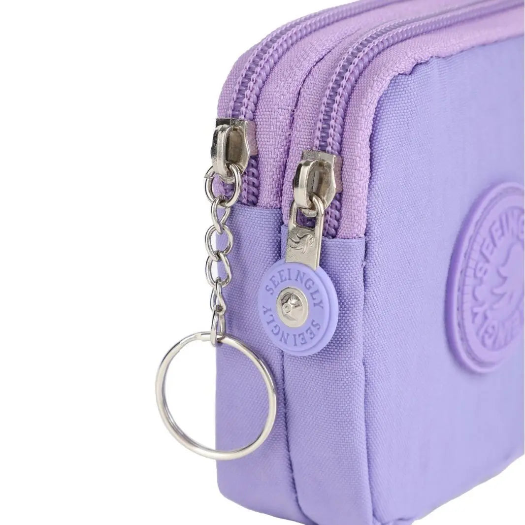 Multi-functional Mini Double-layer Solid-color Coin Purse with Zipper Fashion Bank ID Credit Card Keys Earphone Storage Wallet