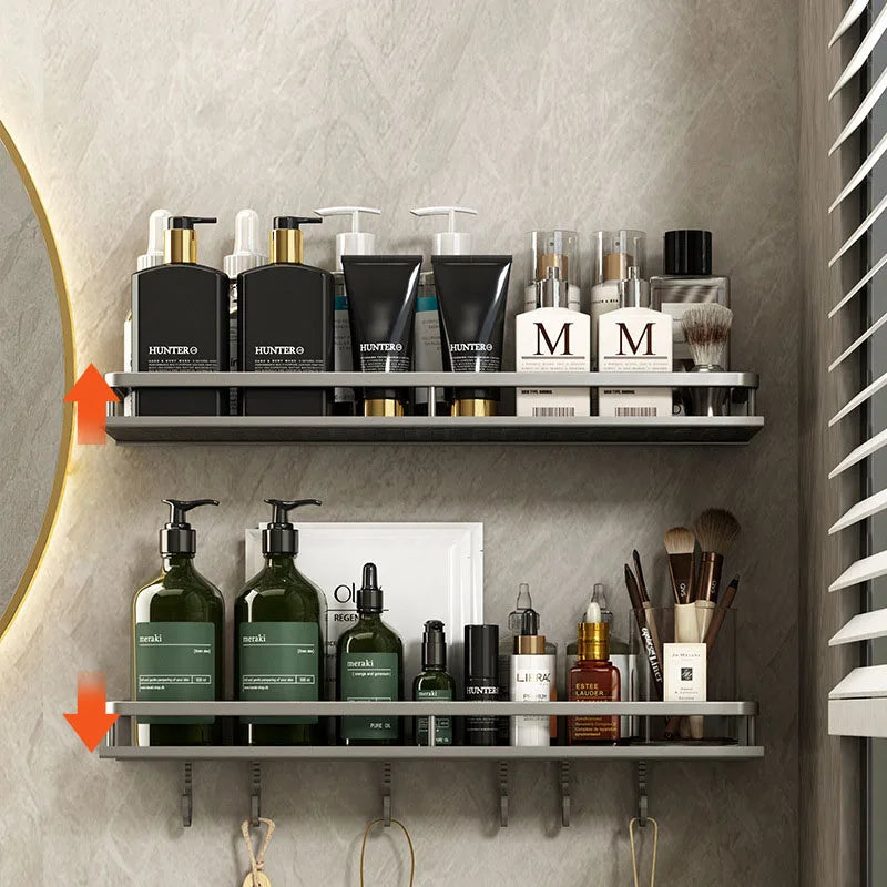 Bathroom Gun Grey Shelf with Towel Bar Space Aluminum Corner Shelves Towel Rack with Hook Shampoo Holder Kitchen Storage Rack