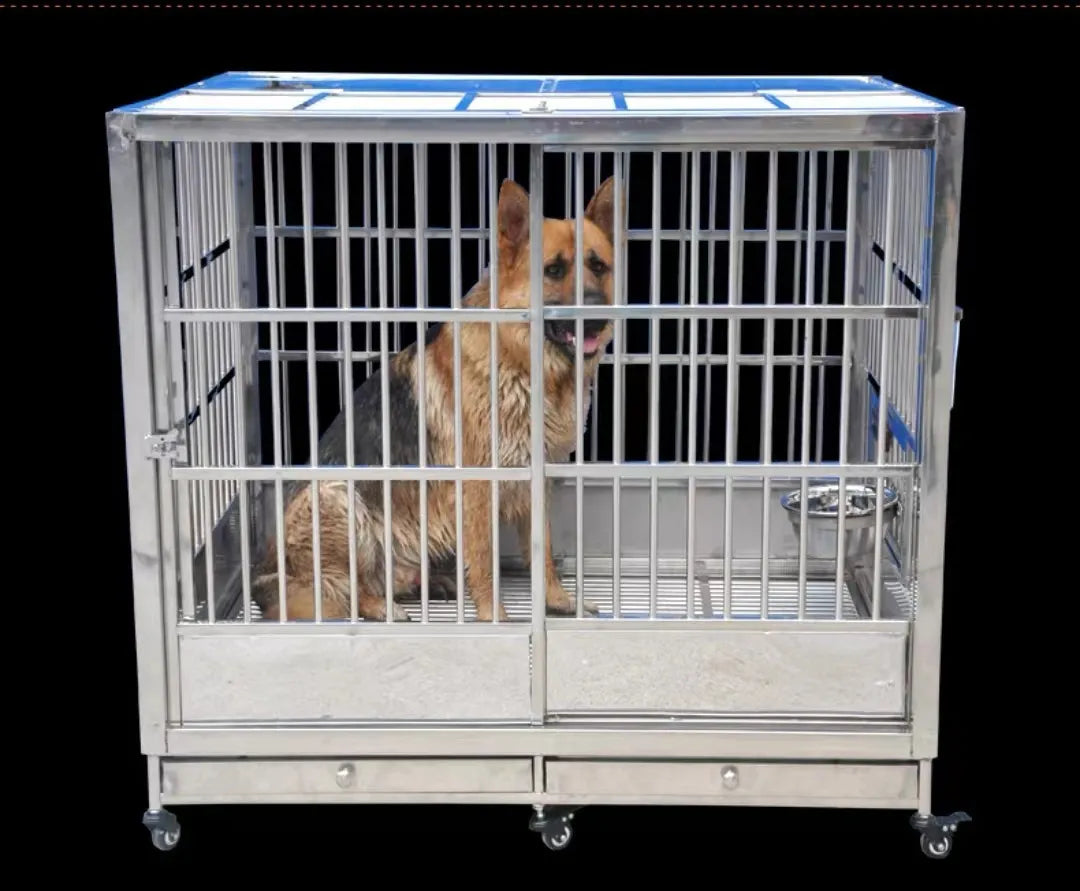 Stainless Steel Dog Crate Pet Crate  Dog Cage  Large Dog Medium Dog Crate Kennel Dog House Right Angle 95 65 92cm