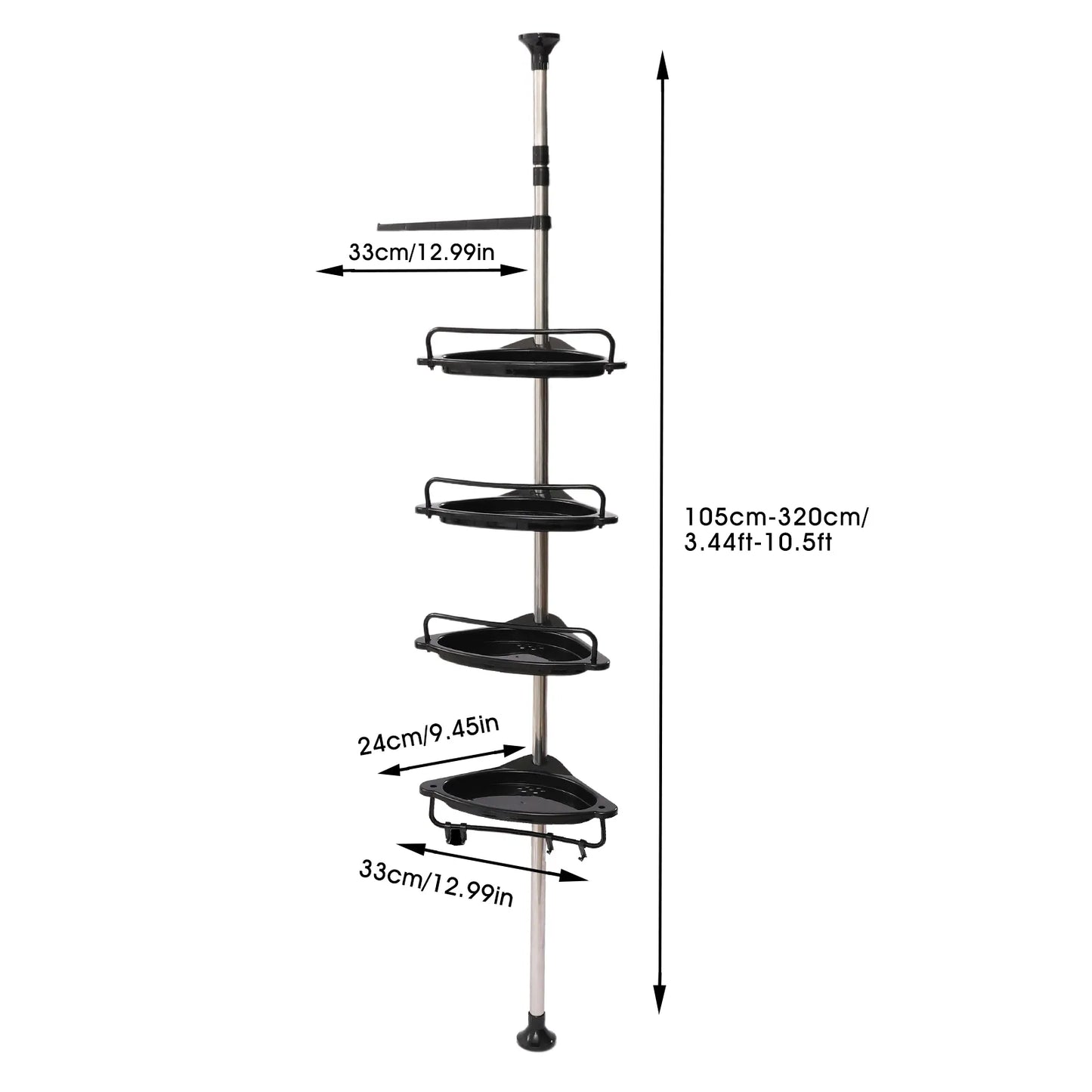 Height 105cm To 320cm 4 Shelves Bathroom Shelf Telescopic Shower Shelf Shower Corner Shelf Without Drilling