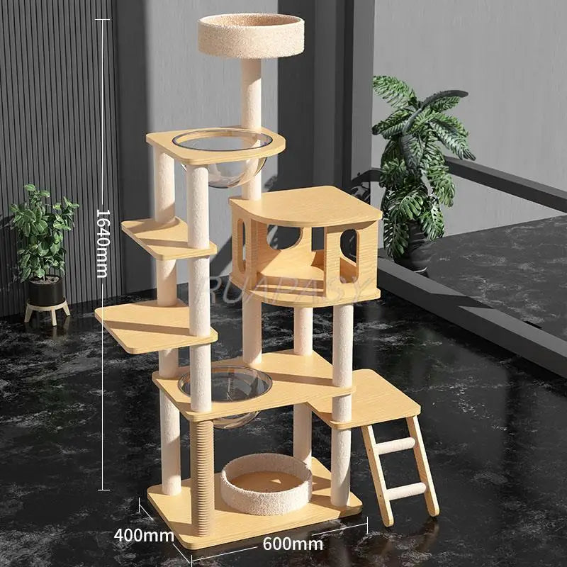 Multi-Level Wood Space Capsule Cat Tree Climbing Toys Post Condo Sisal Cat Tree Shelf Scratching Jumping Platform Perch Tower