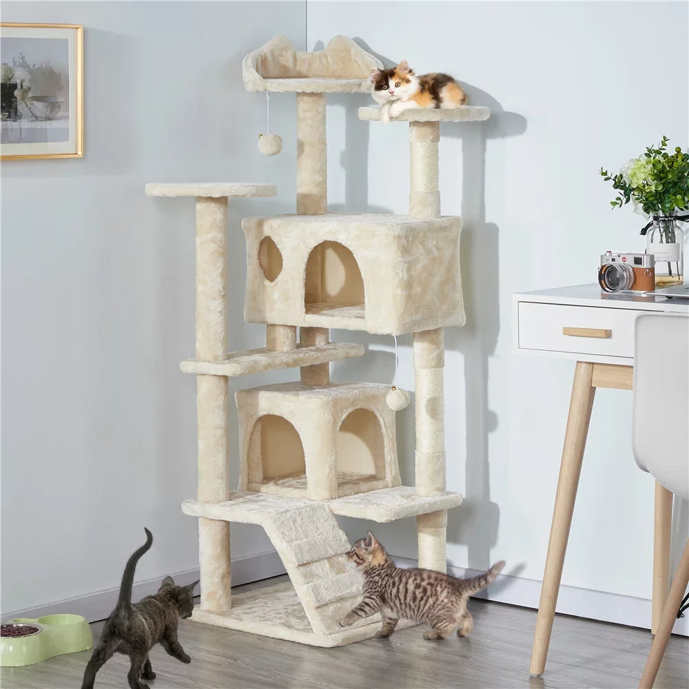 54.5" Double Condo Cat Tree with Scratching Post Tower  cat toys  cat tree house  cat furniture