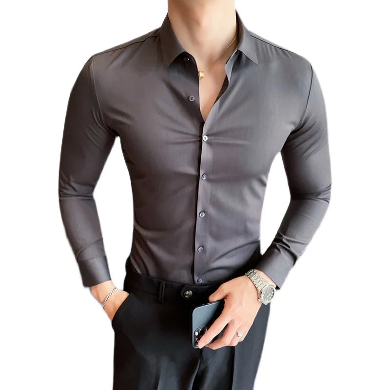 Men's Social Shirt High Quality Camisas De Hombre Big Size Long Sleeve Elegant Shirts For Men Clothing Slim Fit Casual Work Wear