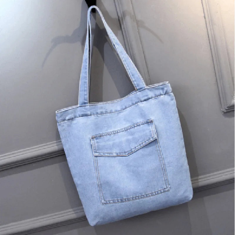 2022 New Large Capacity Women Shoulder Bags Wild Casual Handbag Street Canvas Denim Shoulder Bag Solid Color Zipper Shopping Bag