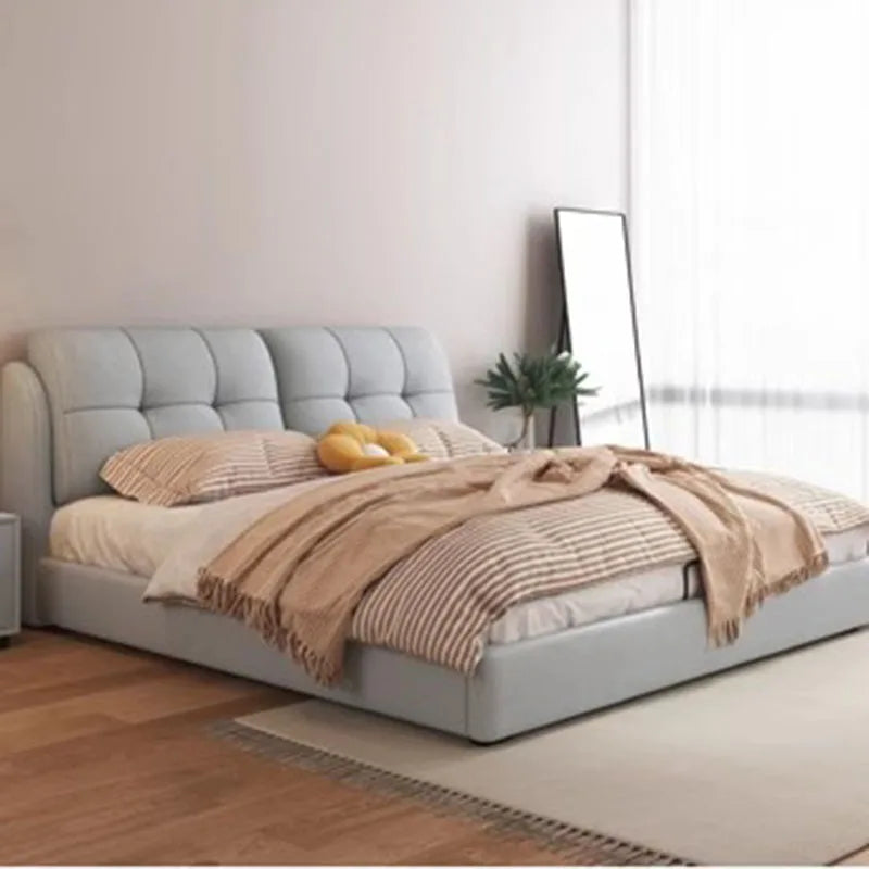 Large Modern Simple Double Bed Master High End Wooden Leather Double Bed Human Bedframe Muebles Para Dormitorio Nordic Furniture